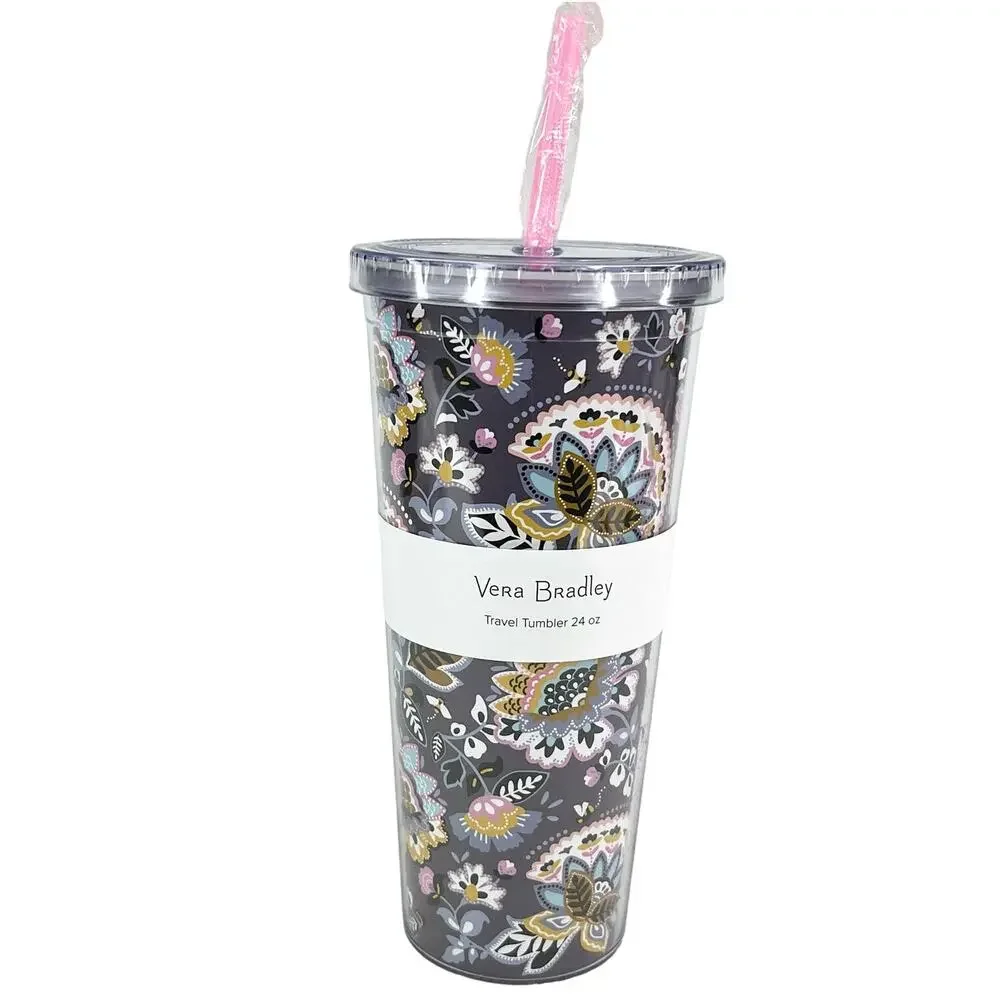 Vera Bradley Double Wall Travel Tumbler 24 oz Straw New
